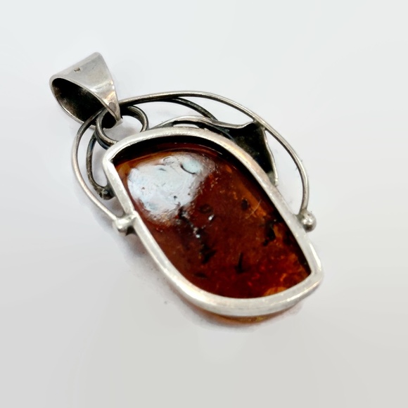 Amber Pendant, Sterling Silver, Large Stone, Modern, Unique, Contemporary - Picture 2 of 5